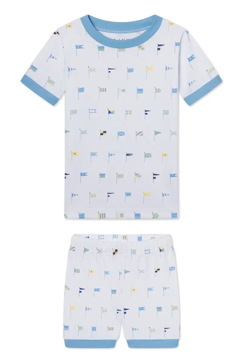 Kids Shorts Set In Baltic Blue Nautical Flags 1