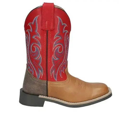 Kids Smoky Mountain Barret Tan/Red Square Toe Boot 1