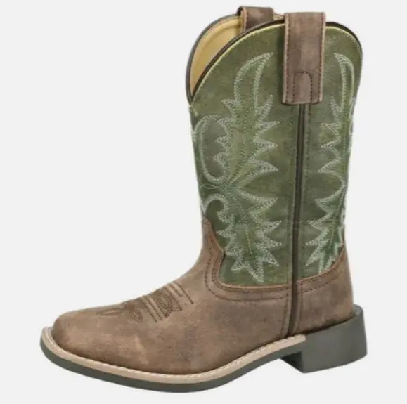 Kid's Smoky Mountain Harrison Brown/Green Square Toe Boot 1