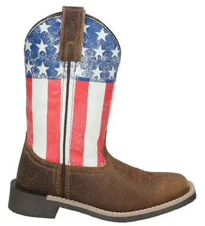 Kids Smoky Mountain Old Glory Distressed Brown Square Toe Boot 1