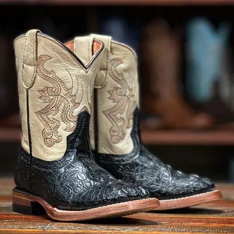 Kid's Tanner Mark Stoney Black Caiman Print Boot 1