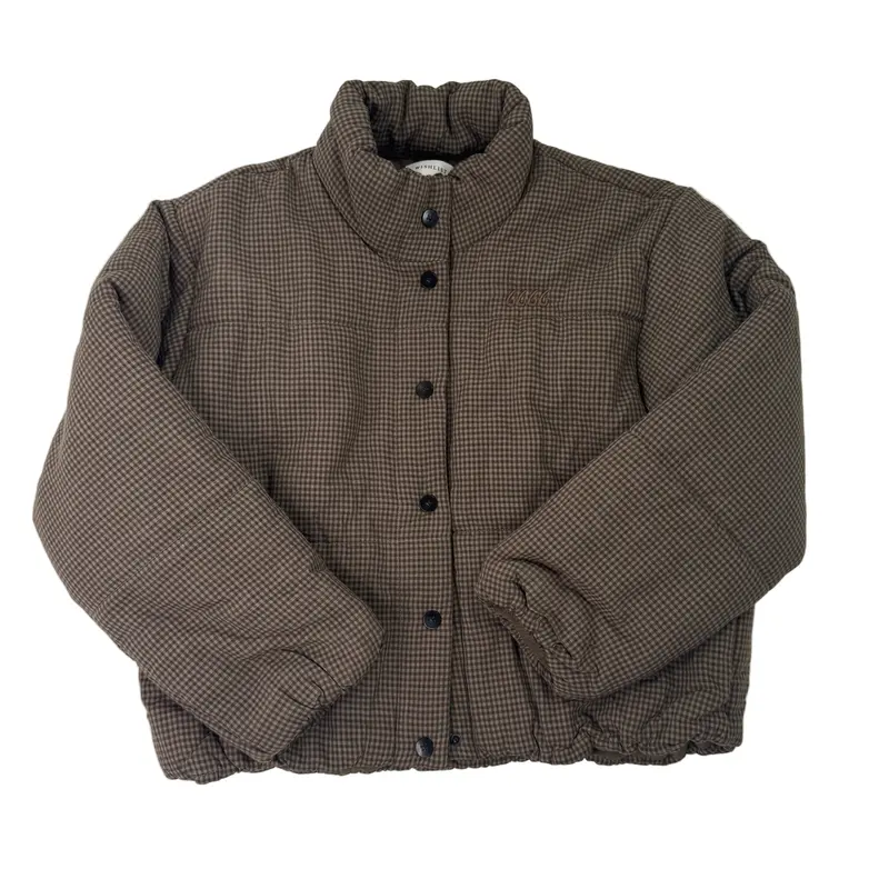Ladies Brown Gingham Puffer Jacket 1