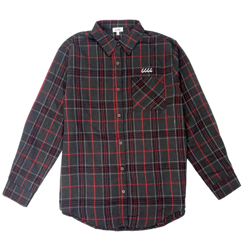 Ladies Loose Fit Button-Down Plaid Shirt 1