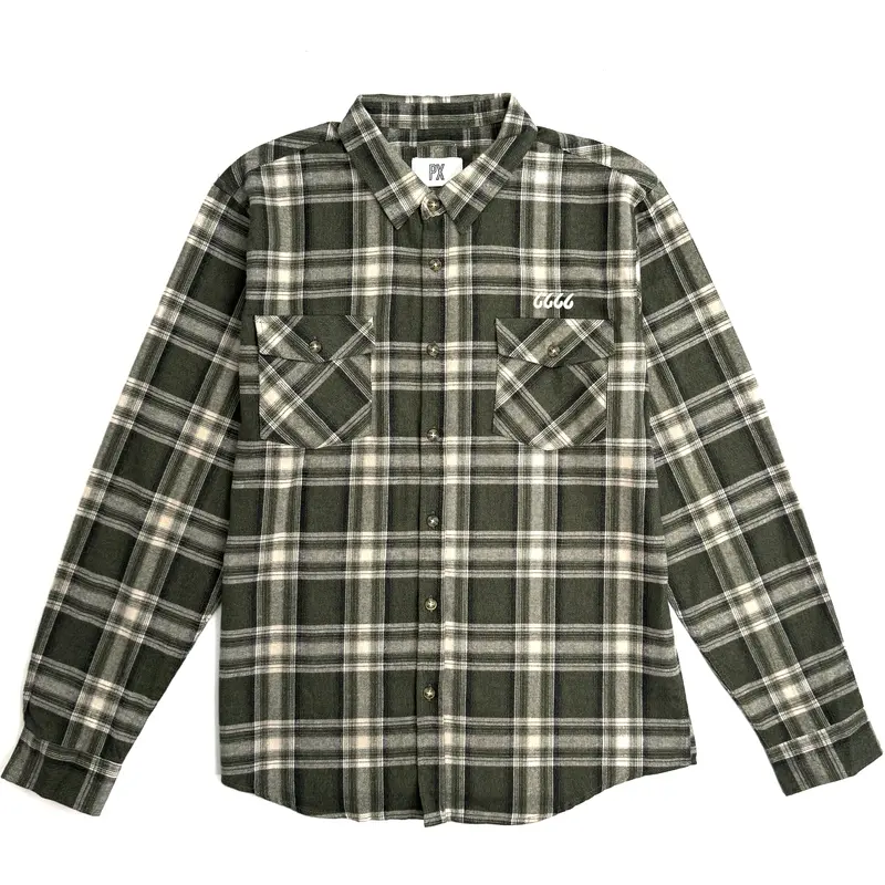 Long Sleeve Plaid Button-Down Dark Olive 1
