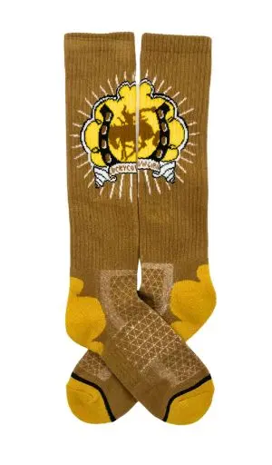 Lucky Chuck Bucking Cowgirl Tan Performance Socks 1