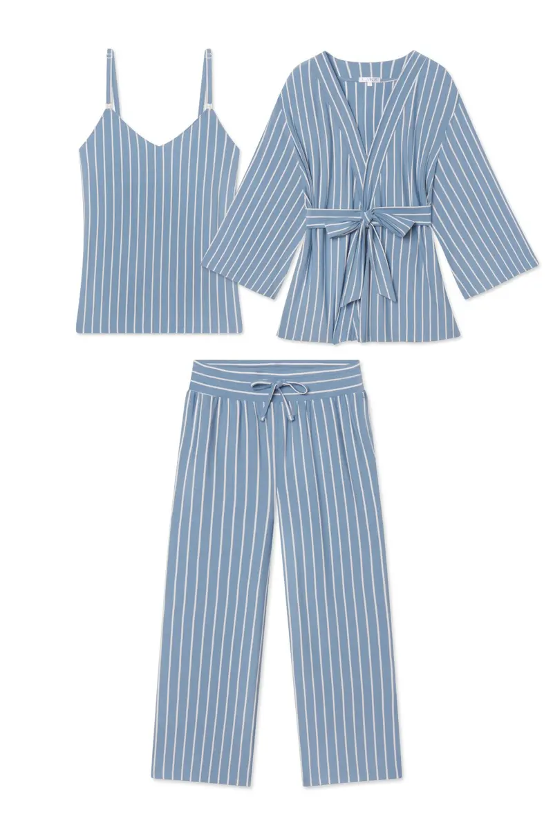 Maternity Dreammodal™ Kimono Three-Piece Set In Serene Blue Stripe 1