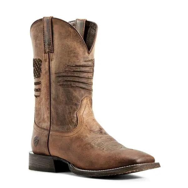 Men's Ariat Circuit Patriot Weathered Tan Square Toe Boots 1