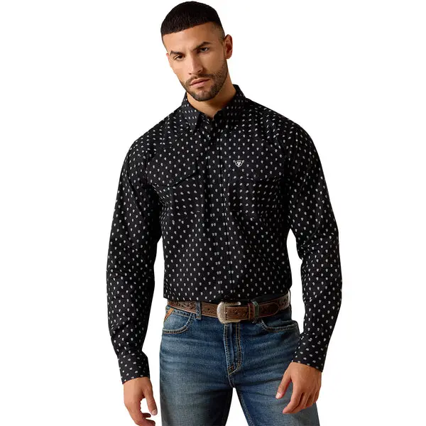 Men's Ariat Fitted Black Paisley Print Long Sleeve Snap Shirt 1