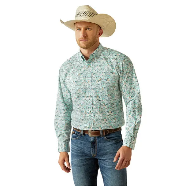 Men's Ariat Jerome Teal Print Long Sleeve Button Down Shirt 1