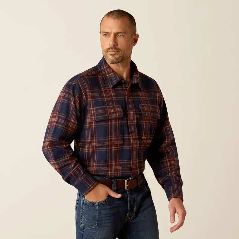 Men's Ariat Rebar Heavy Navy Flannel 1