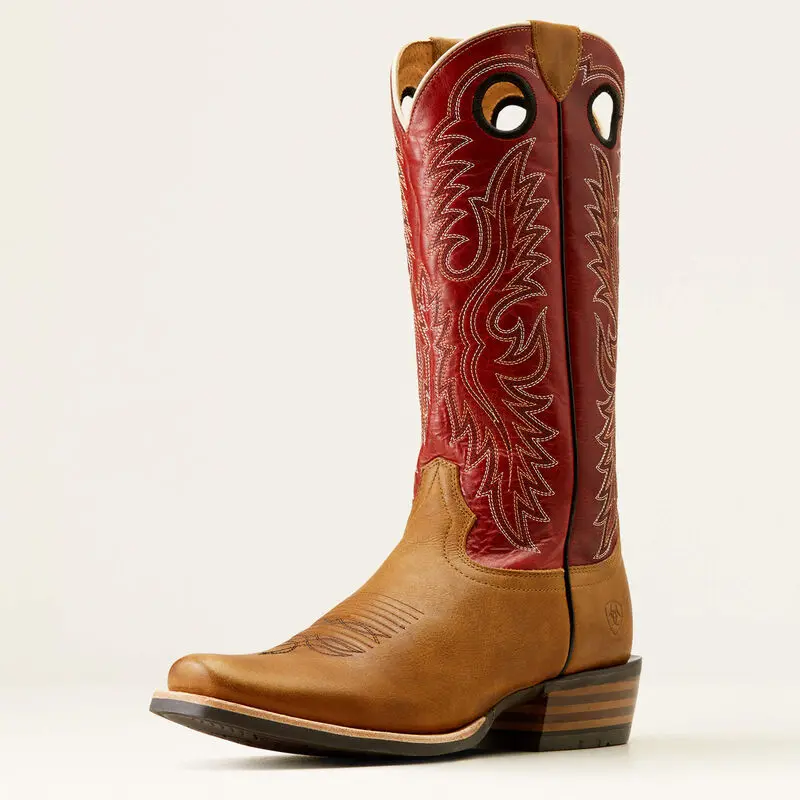 Men's Ariat Ringer Polo Tan/Red Cowboy Boot 1