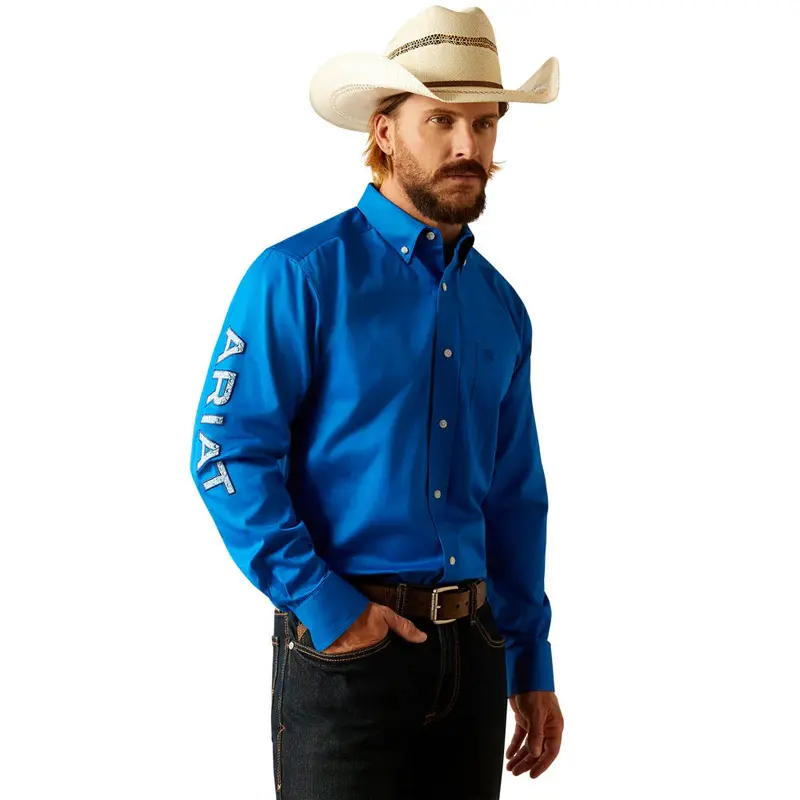 Men's Ariat Team Logo Twill Blue Long Sleeve Button Down Shirt 1