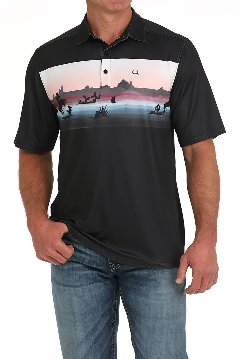 Men's Cinch Black Border Print Polo 1