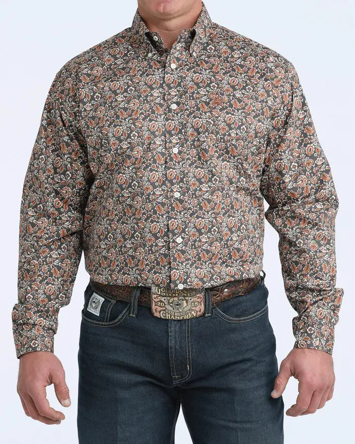 Men's Cinch Charcoal Paisley Print Long Sleeve Button Down Shirt 1