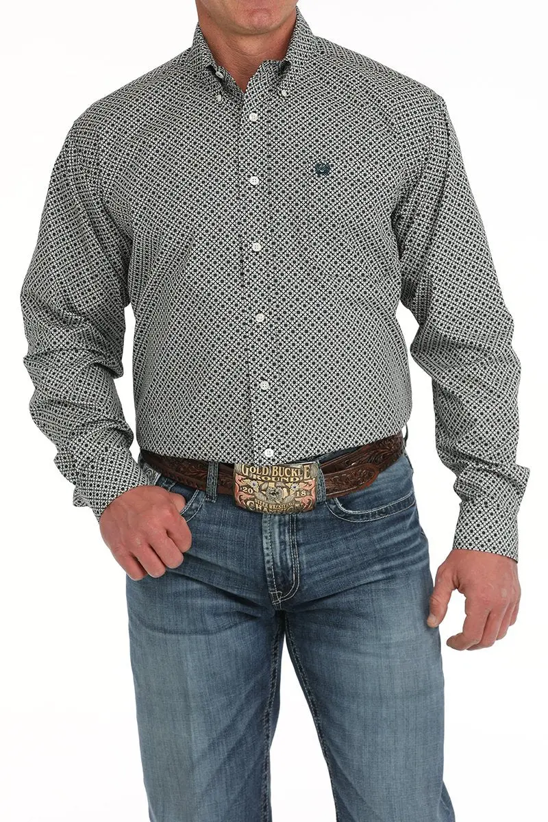 Men's Cinch Cream Multi Print Long Sleeve Button Down Shirt 1