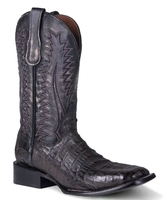 Men's Circle G Chocolate/Black Caiman Embroidery Square Toe Boot 1