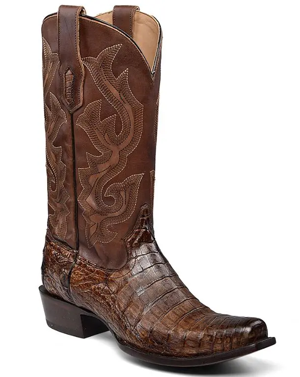 Men's Corral Honey-Brown Caiman With Embroidery Narrow Square Toe Boot 1