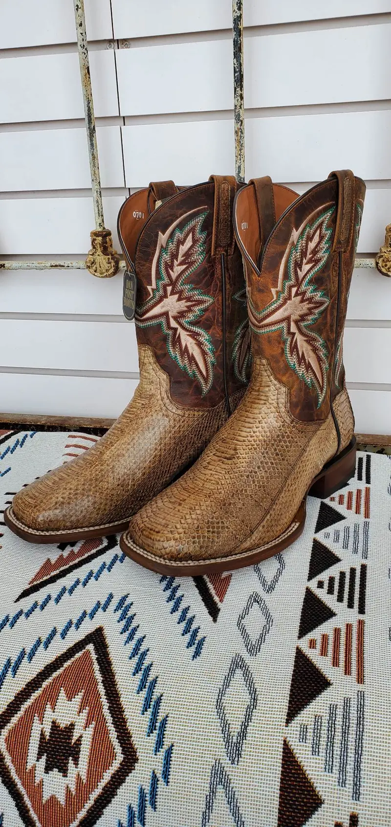 Men's Dan Post Tobacco Water Snake Square Toe Boot 1