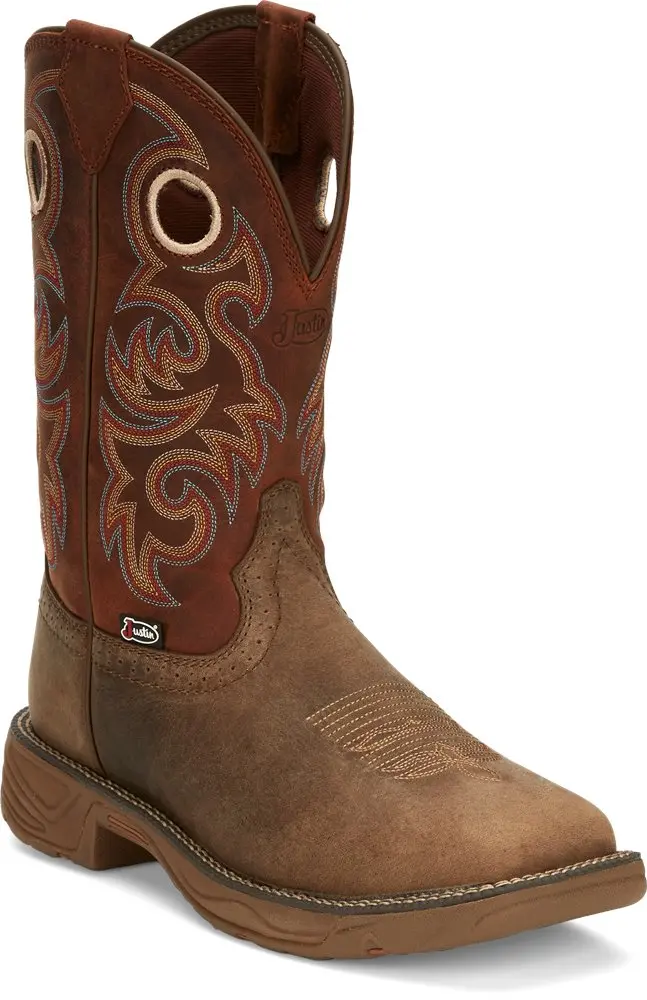 Men's Justin Rush Tan Buffalo Square Toe Work Boot 1