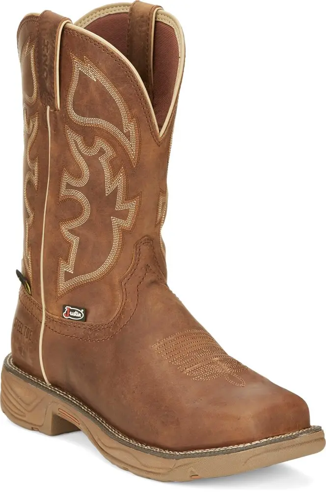 Men's Justin Saddle Tan Steel Square Toe Work Boot 1
