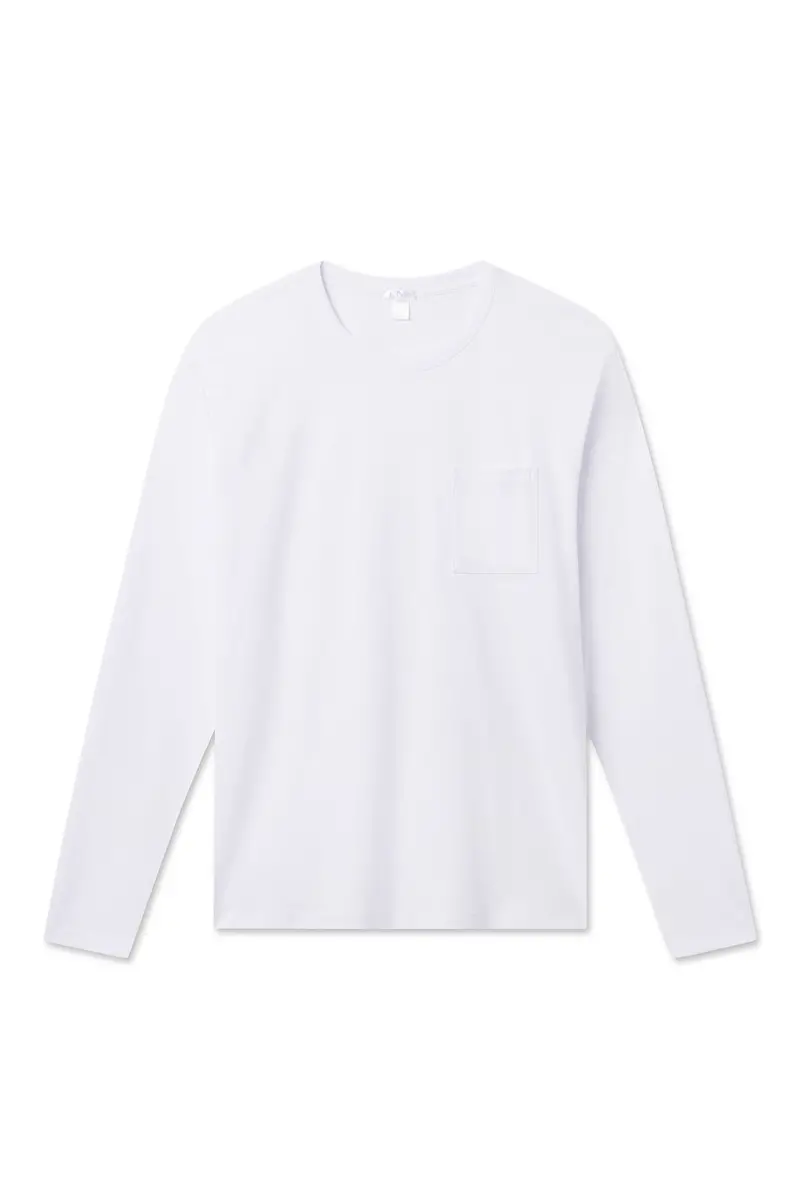 Men's Long Sleeve Pima Pocket Tee In White 1