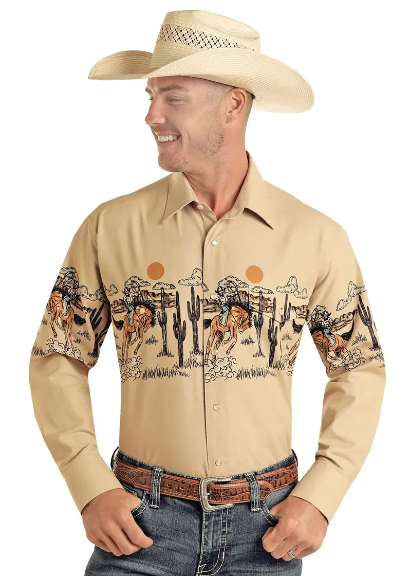 Men's Panhandle Bronc Border Print Snap Shirt 1