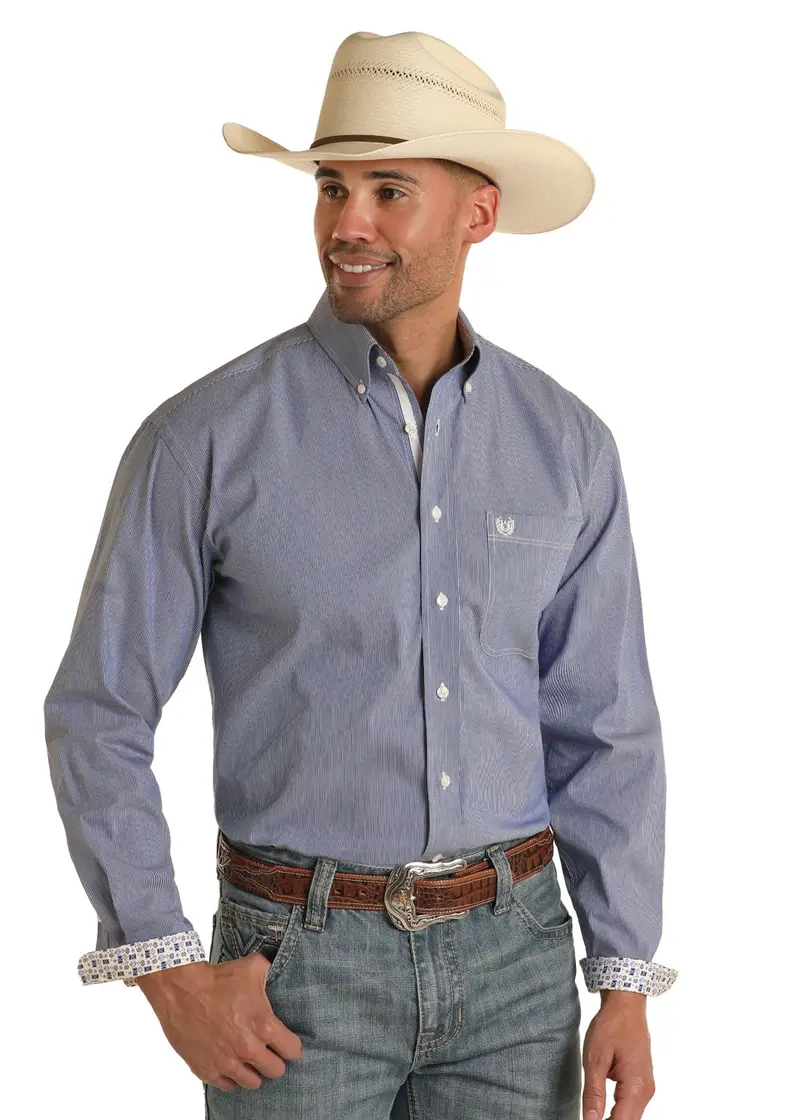 Men's Panhandle Rough Stock Stripe Long Sleeve Button Down Shirt 1