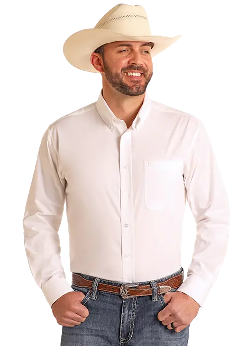 Men's Panhandle Slim Solid White Long Sleeve Snap Shirt 1