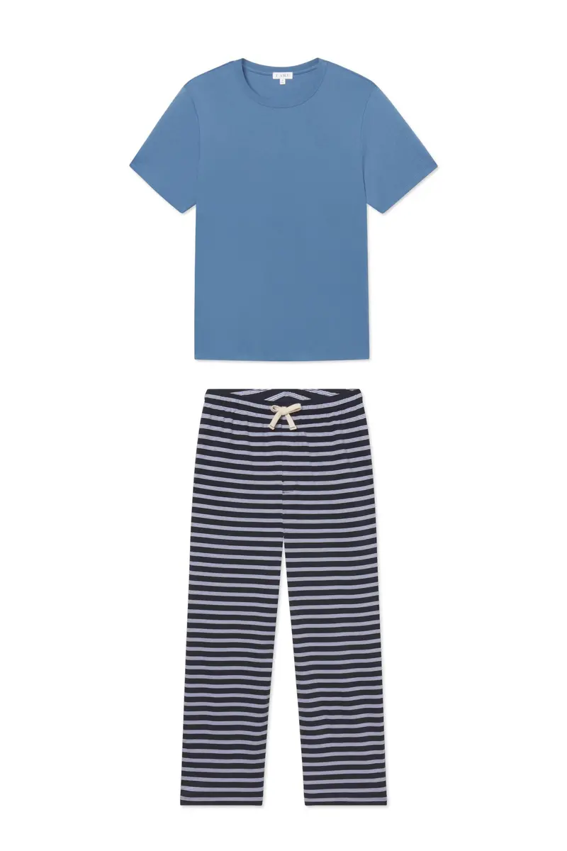 Men's Pima Sleep Short-Long Set In Eclipse Stripe 1