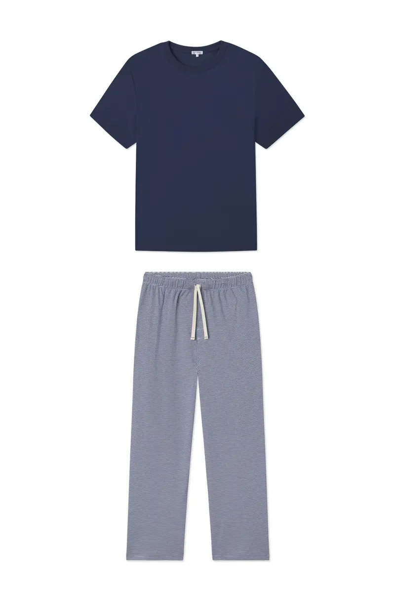 Men's Pima Sleep Short-Long Set In True Navy 1