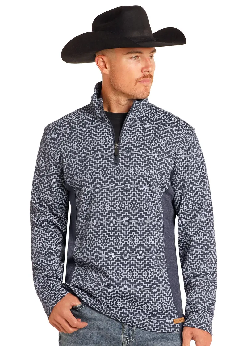 Men's Powder River Navy Aztec Henley 1/4 Zip Sweatshirt 1