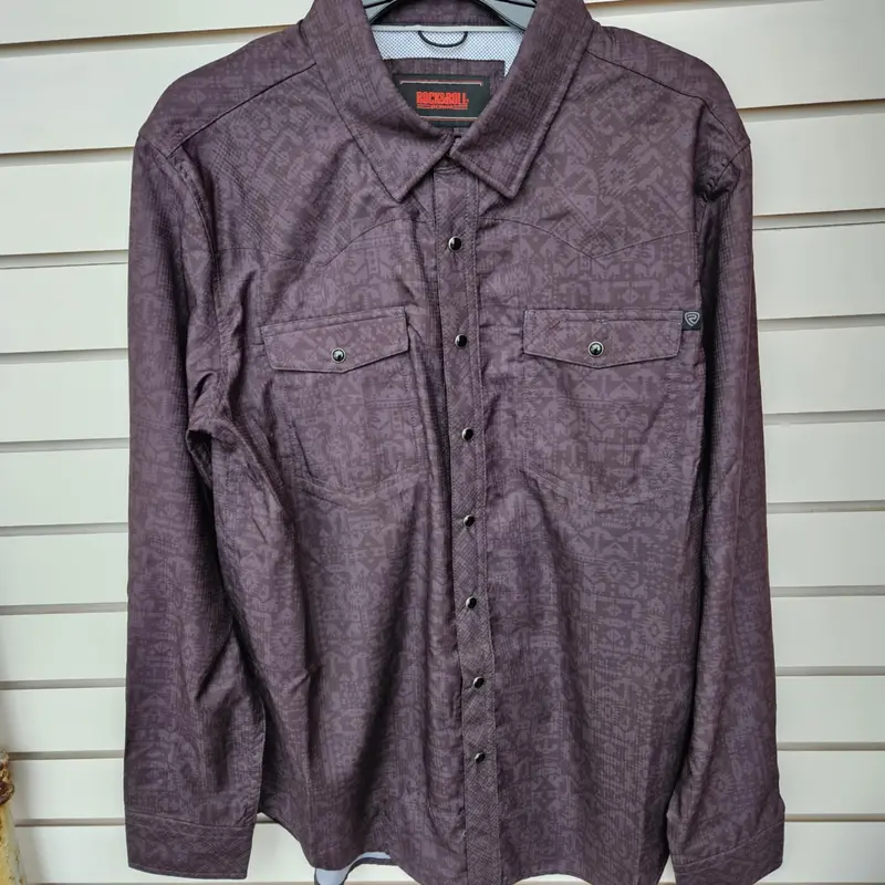 Men's Rock & Roll Aztec Print Long Sleeve Tek Snap Shirt 1