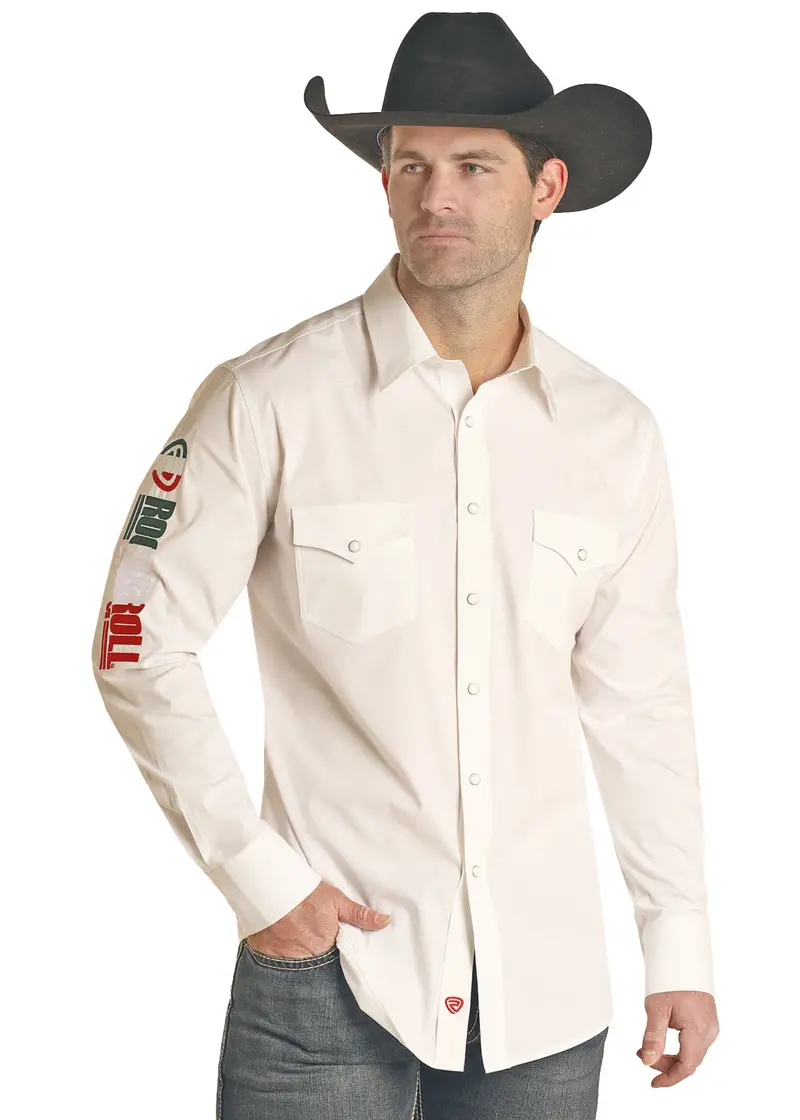 Men's Rock & Roll White Mexico Embroidered Snap Shirt 1