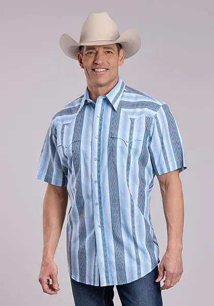 Men's Roper Aztec Stripe Print Short Sleeve Snap Shirt 1