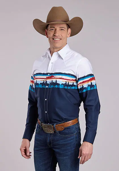 Men's Roper Border Print Long Sleeve Snap Shirt 1