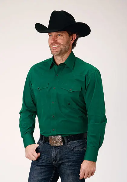 Men's Roper Solid Green Long Sleeve Snap Shirt 1