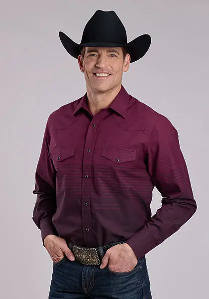 Men's Roper Wine/Black Border Stripe Long Sleeve Snap Shirt 1