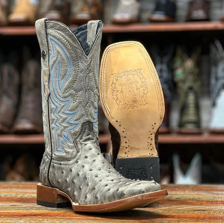 Men's Tanner Mark Grey Ostrich Print Boot 1