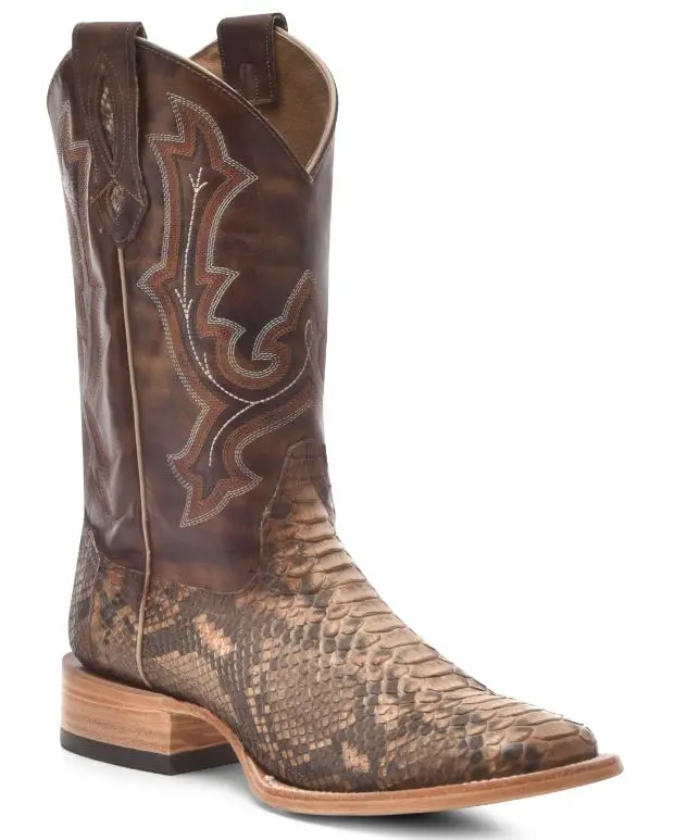Men's Taupe Python Embroidered Square Toe Boot 1