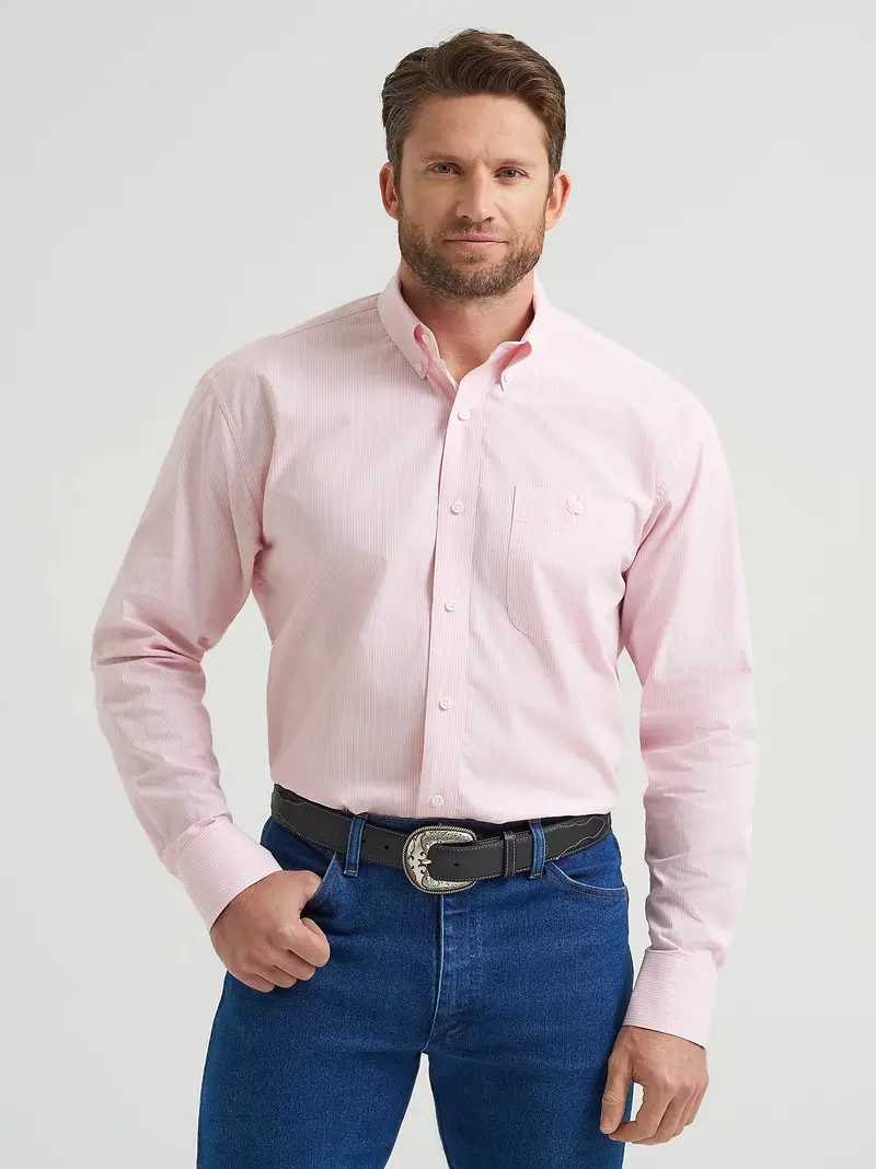 Men's Wrangler Bucking Cancer Stripe Button Down Shirt 1