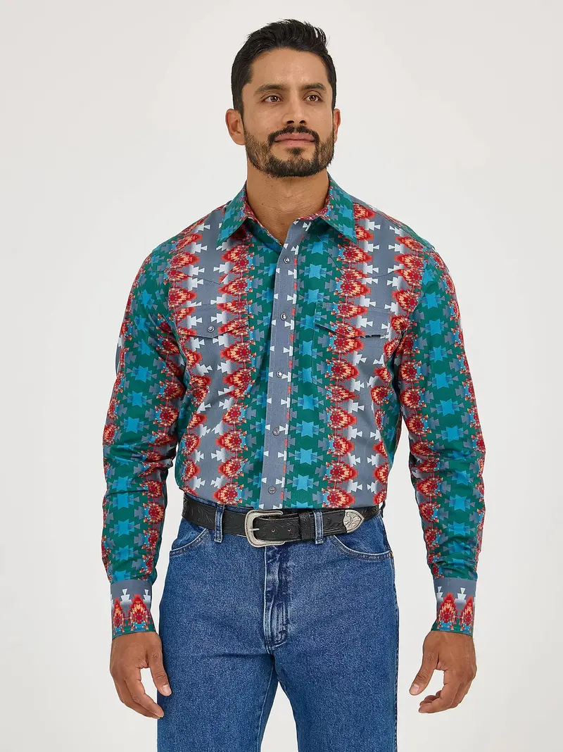 Men's Wrangler Checotah Aztec Snap Shirt 1