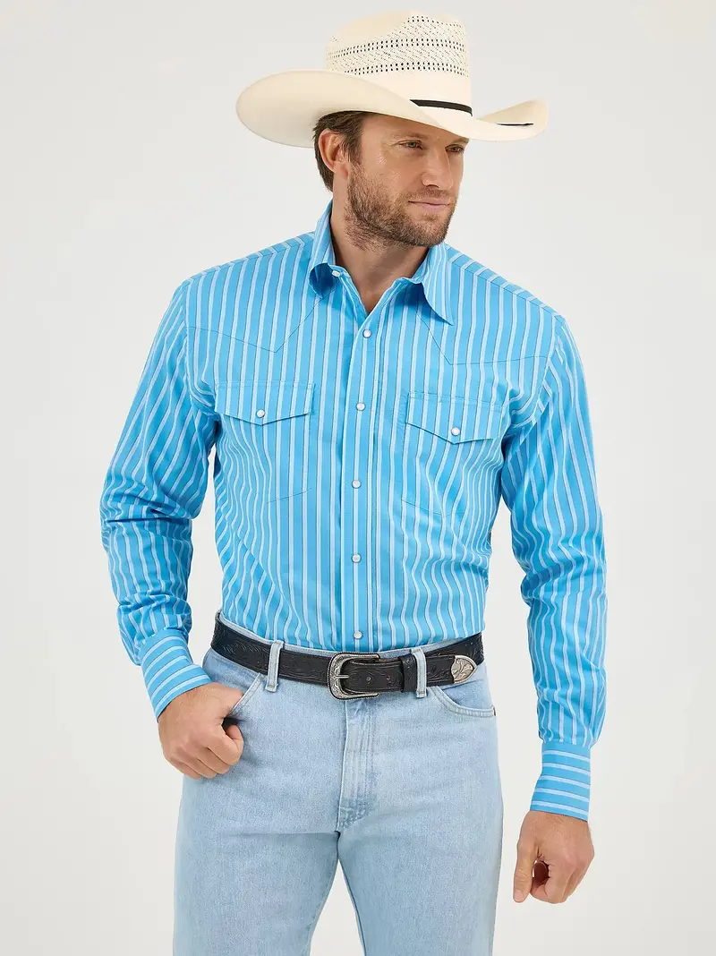 Men's Wrangler Classic Blue Stripe Snap Shirt 1