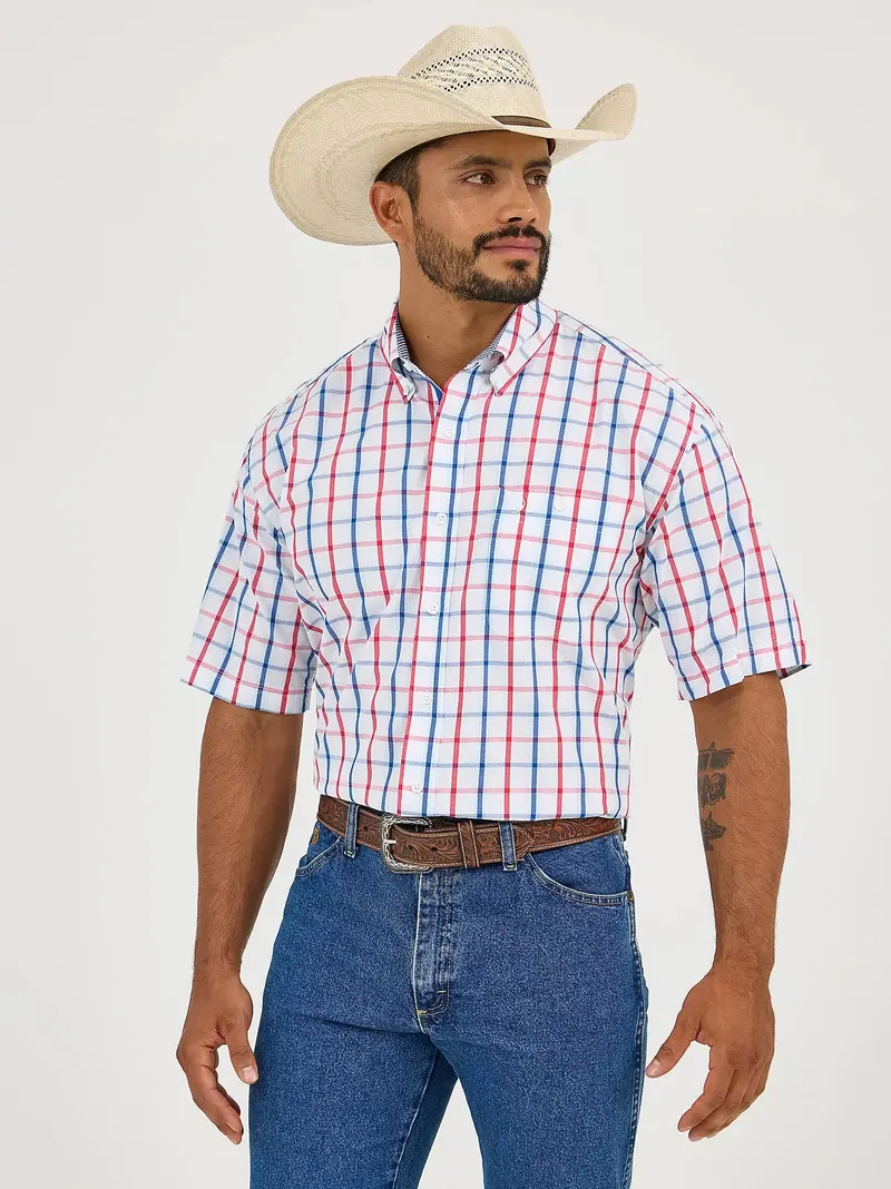 Men's Wrangler George Strait Short Sleeve Plaid Button Down Shirt 1