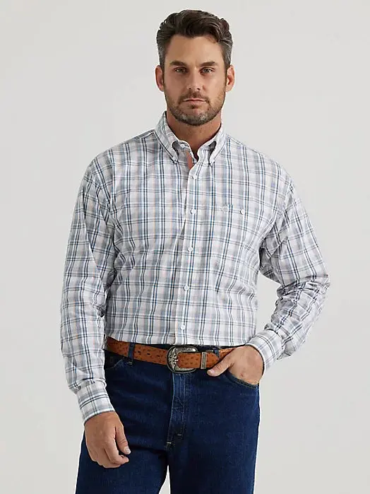 Men's Wrangler George Strait Steel Plaid Long Sleeve Button Down 1