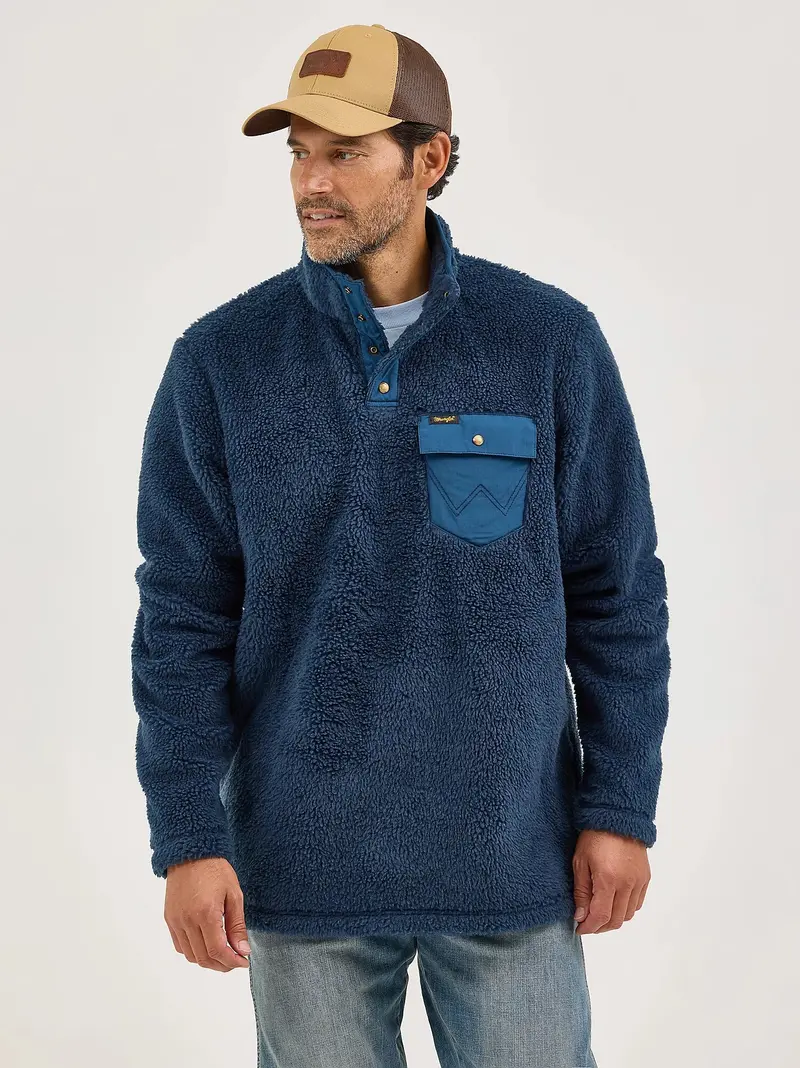Men's Wrangler Navy Sherpa 1/4 Snap Pullover 1