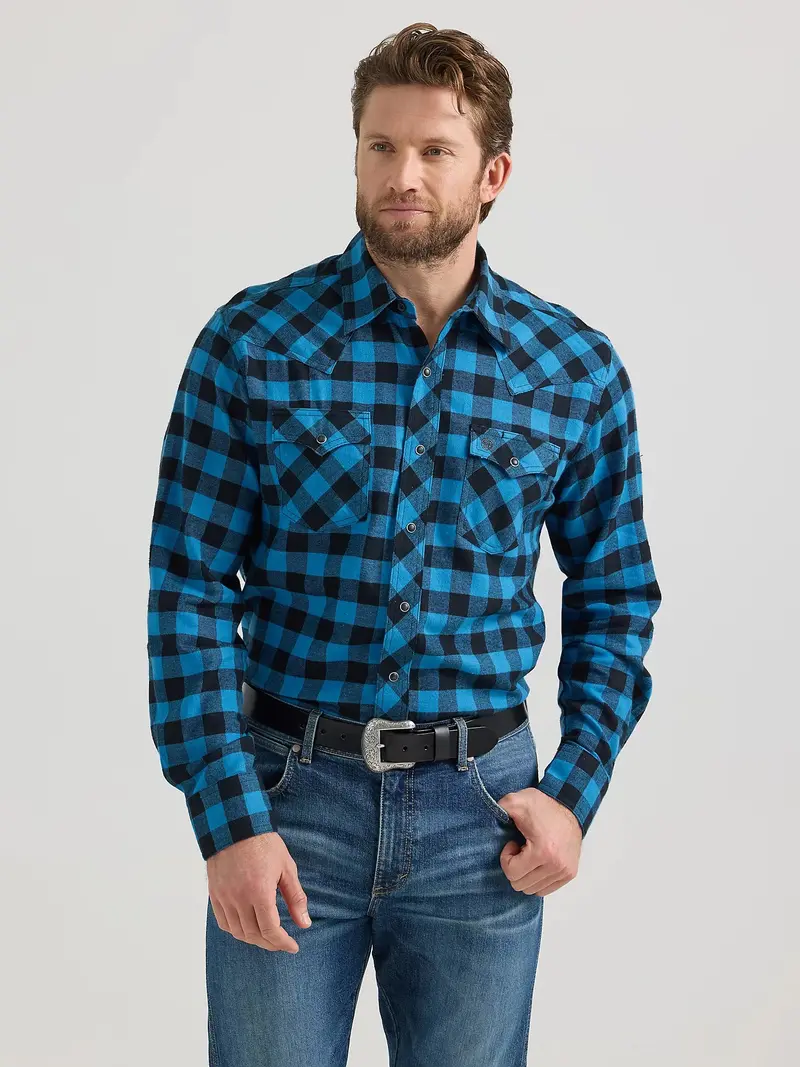Men's Wrangler Retro Blue/Black Flannel Shirt 1