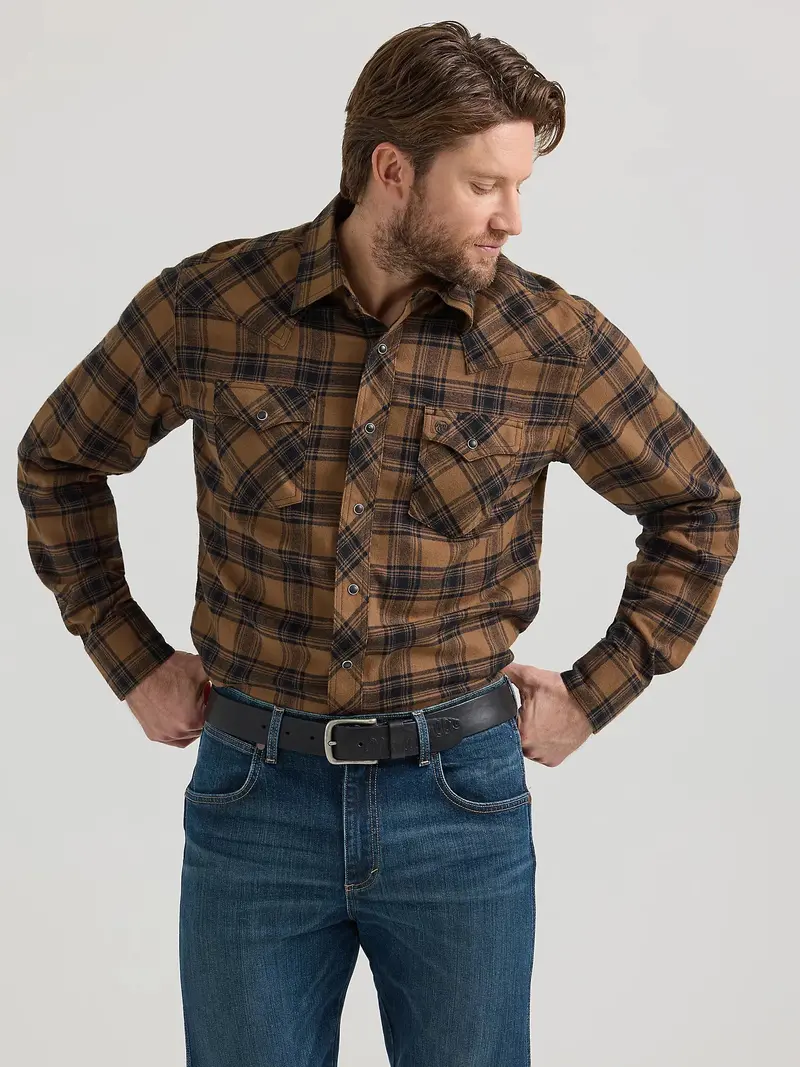 Men's Wrangler Retro Brown/Black Flannel Shirt 1