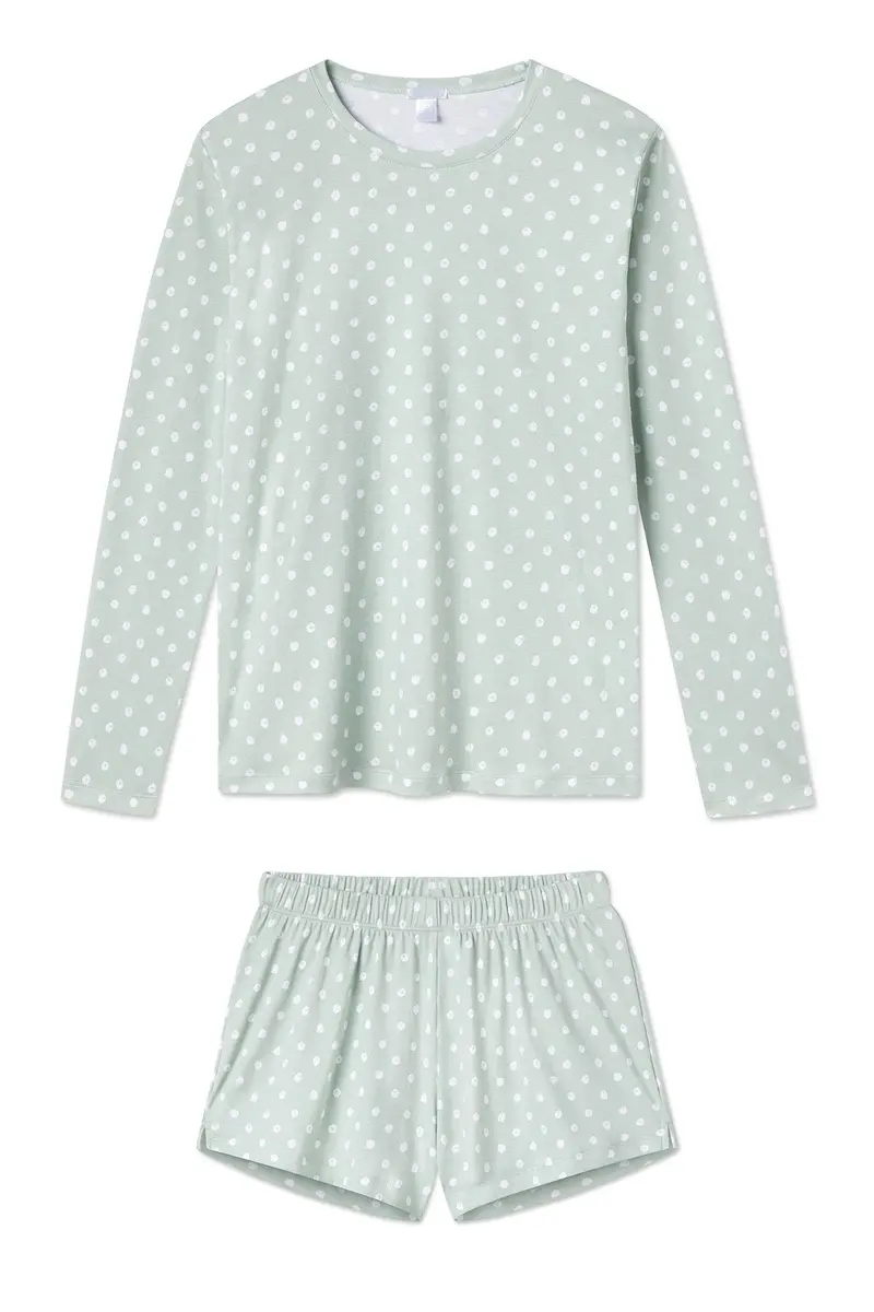 Pima Crew Long-Short Set In Aloe Dot 1