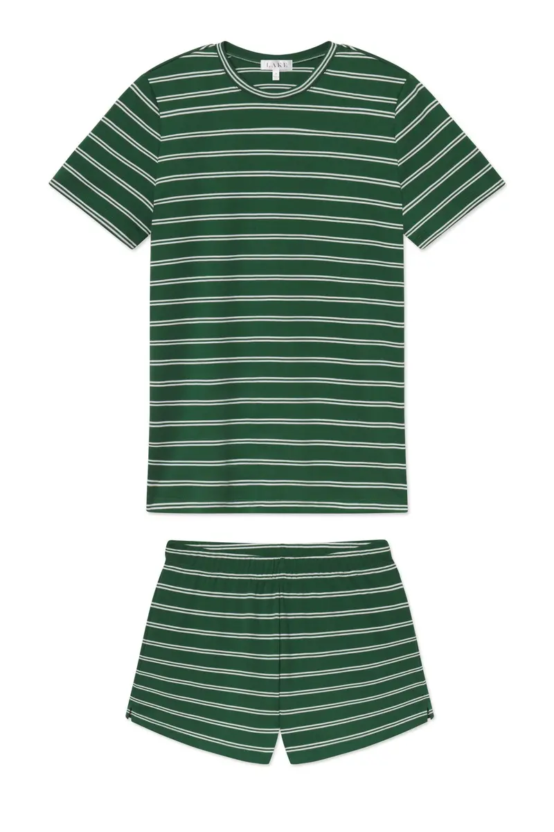 Pima Crew Shorts Set In Eden Tidal Stripe 1