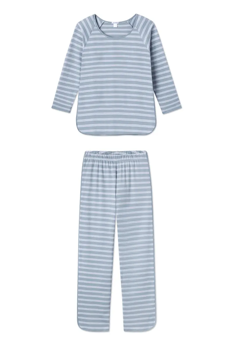 Pima Long-Long Set In Dusty Blue Stripe 1